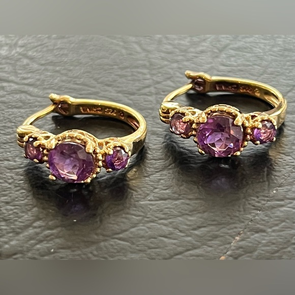Sterling silver gold overlay purple amethyst Ross Simons earrings - Picture 1 of 6